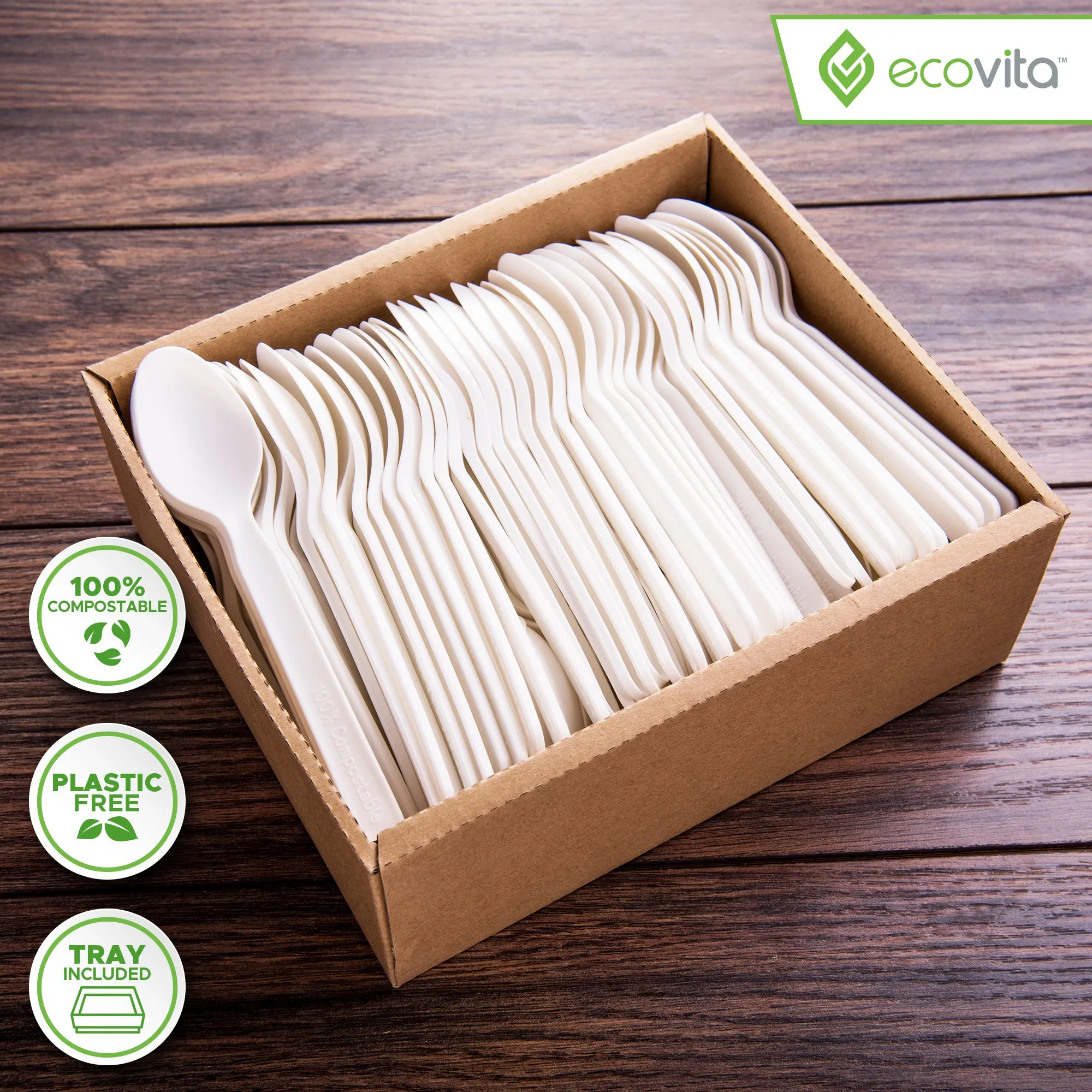 100% Compostable Spoons - Disposable Eco Spoon Utensil Sets - Eco Friendly Alternative to Plastic Spoons