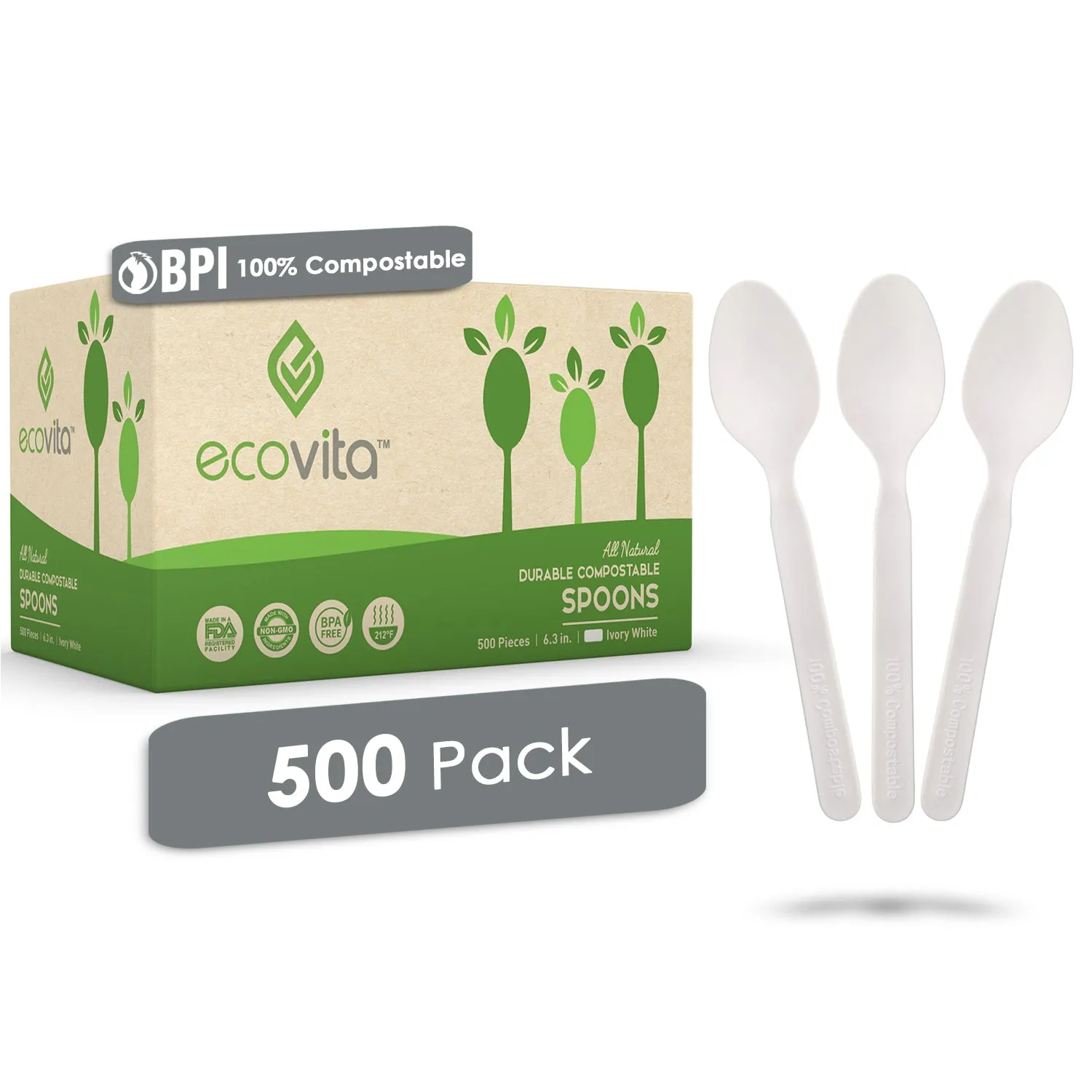100% Compostable Spoons - Disposable Eco Spoon Utensil Sets - Eco Friendly Alternative to Plastic Spoons