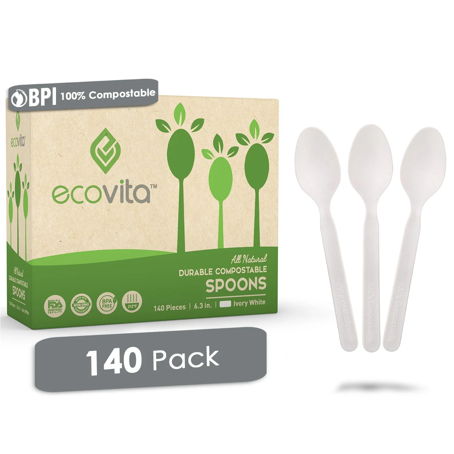 100% Compostable Spoons - Disposable Eco Spoon Utensil Sets - Eco Friendly Alternative to Plastic Spoons