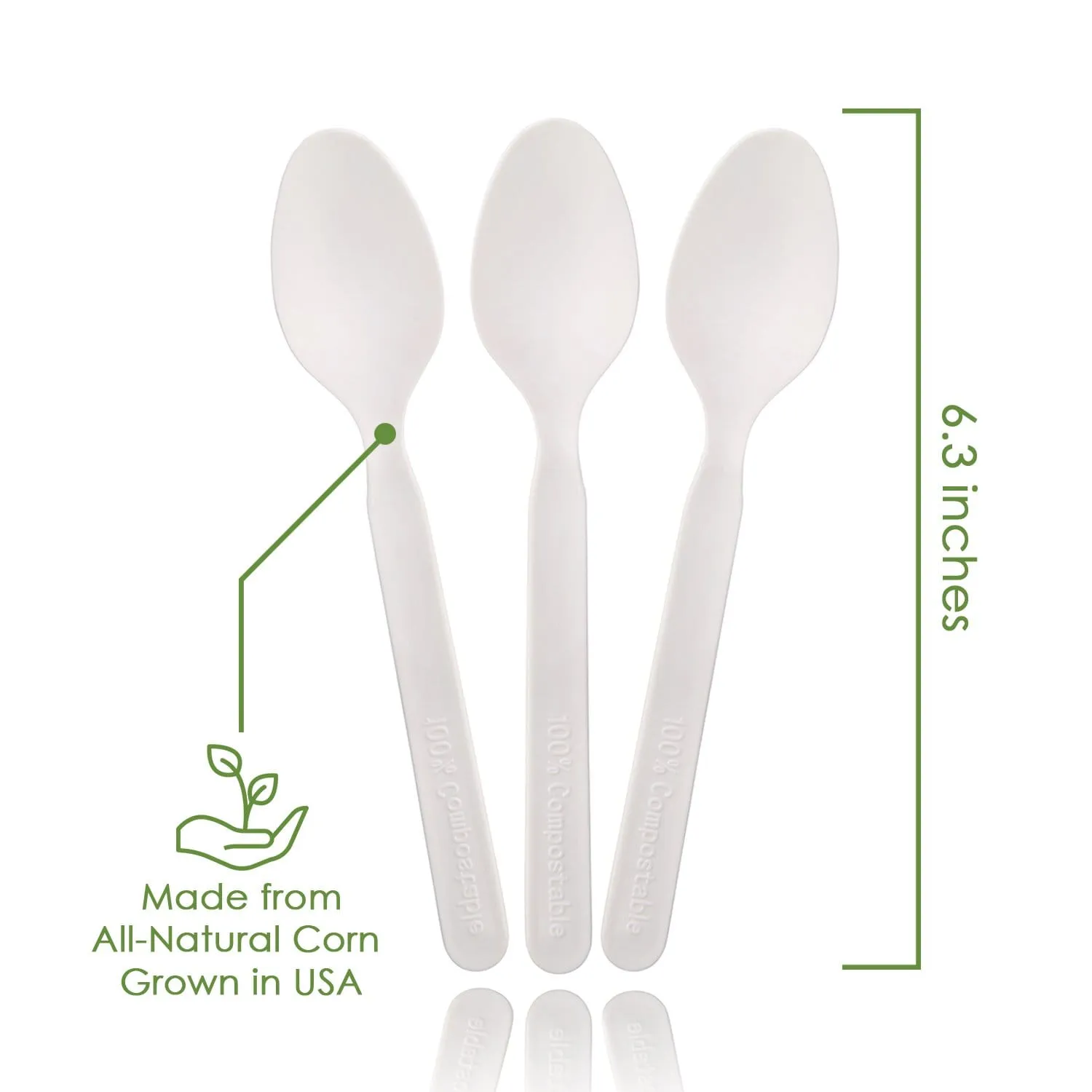 100% Compostable Spoons - Disposable Eco Spoon Utensil Sets - Eco Friendly Alternative to Plastic Spoons