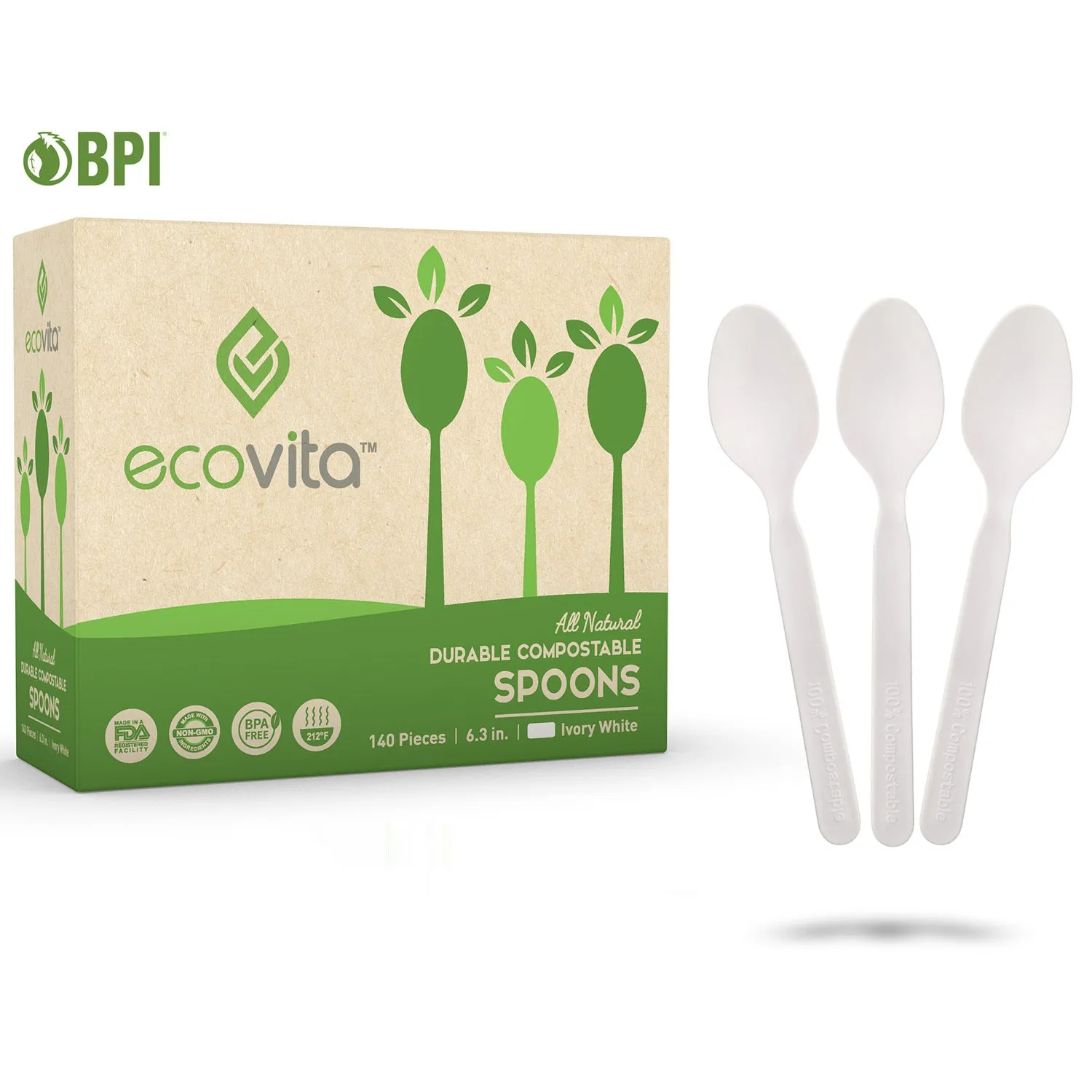 100% Compostable Spoons - Disposable Eco Spoon Utensil Sets - Eco Friendly Alternative to Plastic Spoons