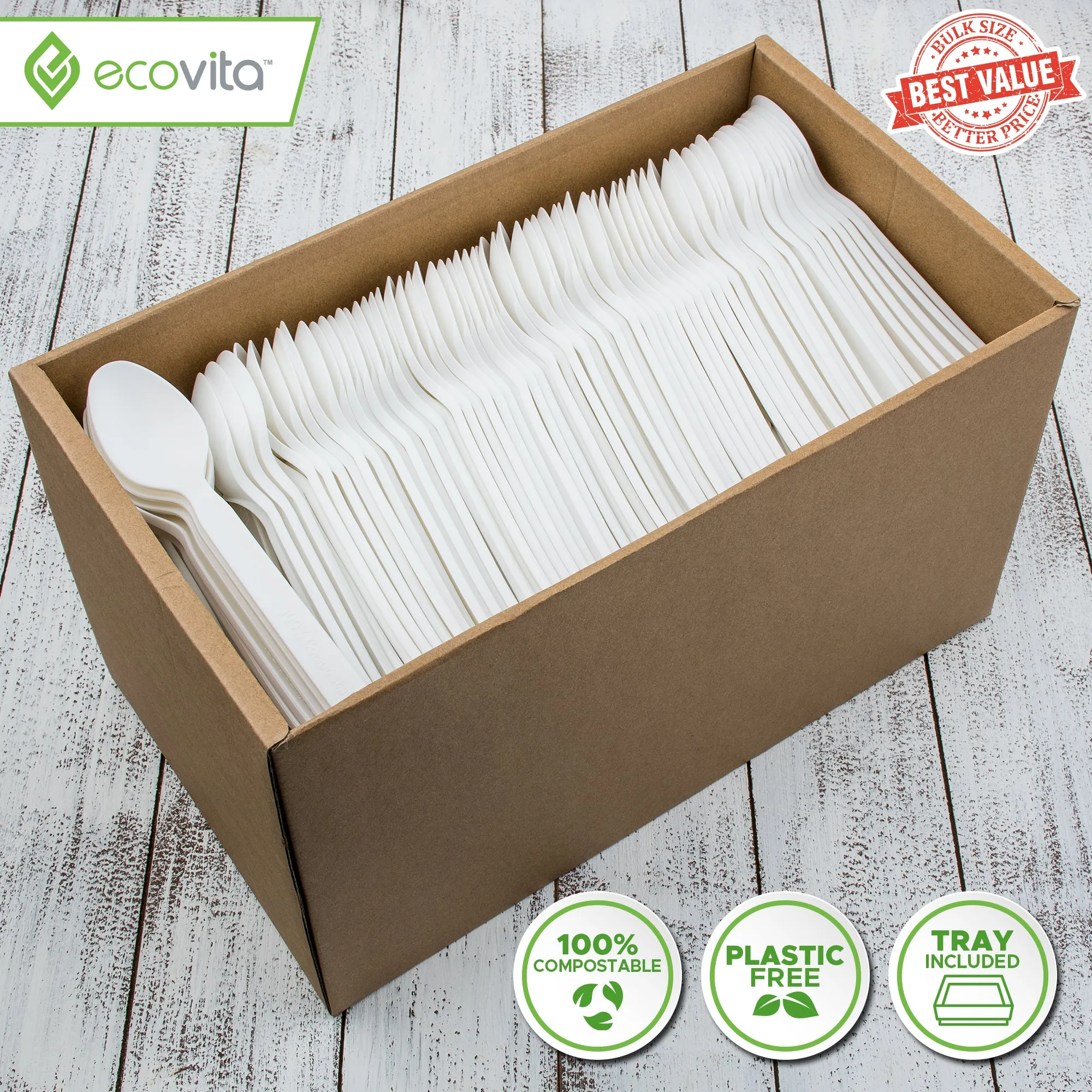 100% Compostable Spoons - Disposable Eco Spoon Utensil Sets - Eco Friendly Alternative to Plastic Spoons