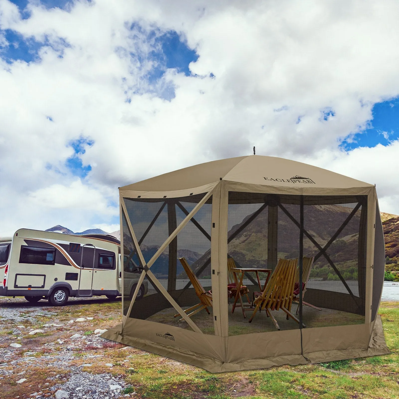 12 x 12 ft Pop Up 6 Sided Instant Gazebo Canopy with Mesh Netting