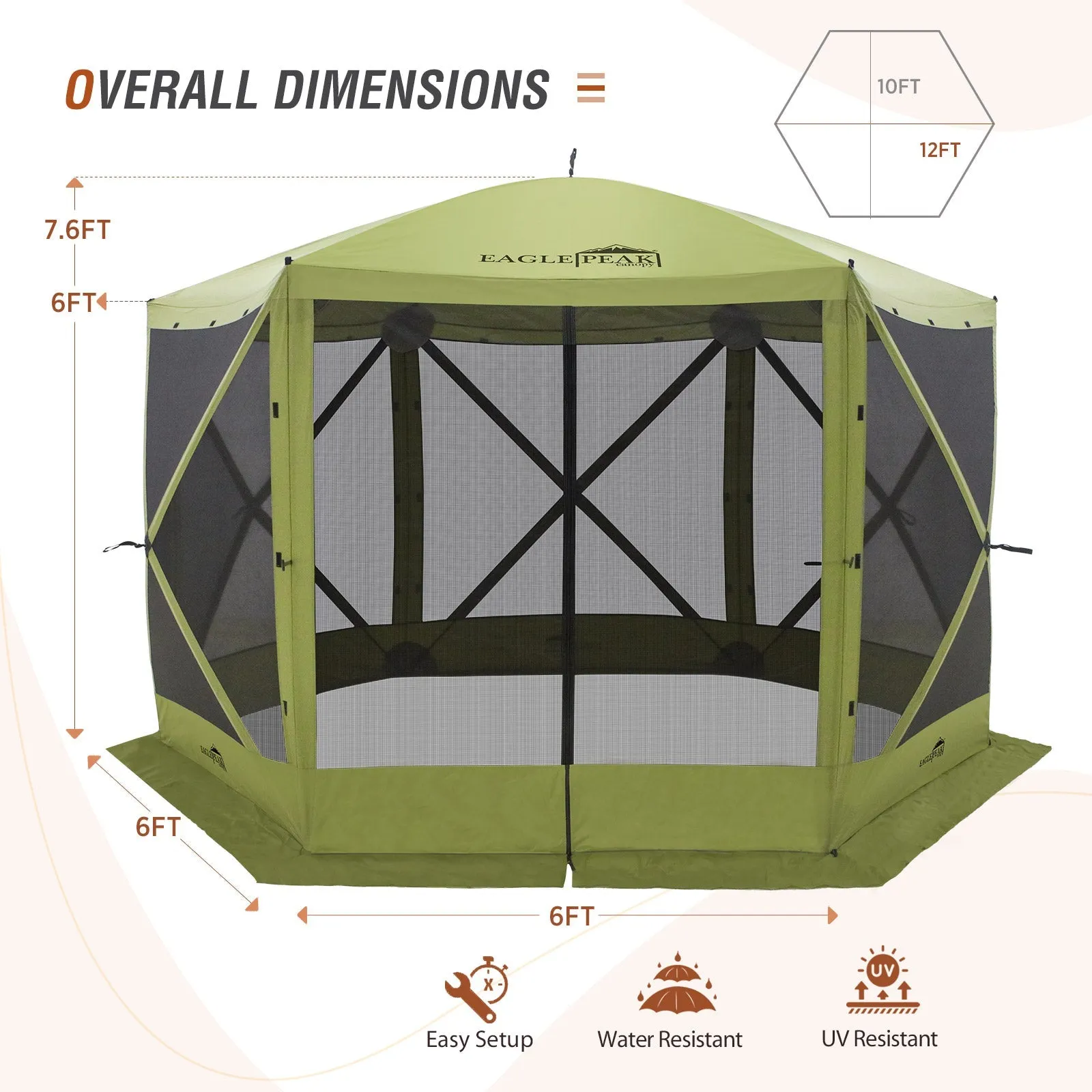 12 x 12 ft Pop Up 6 Sided Instant Gazebo Canopy with Mesh Netting
