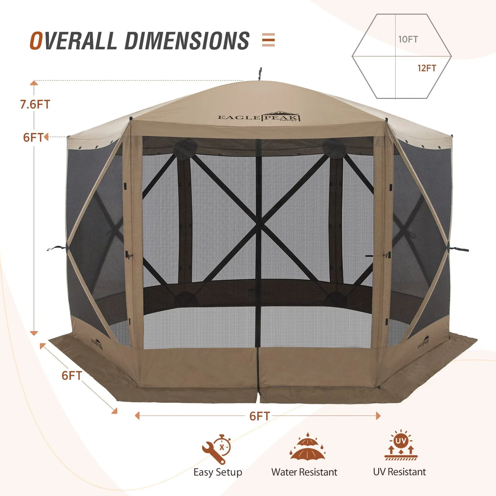 12 x 12 ft Pop Up 6 Sided Instant Gazebo Canopy with Mesh Netting