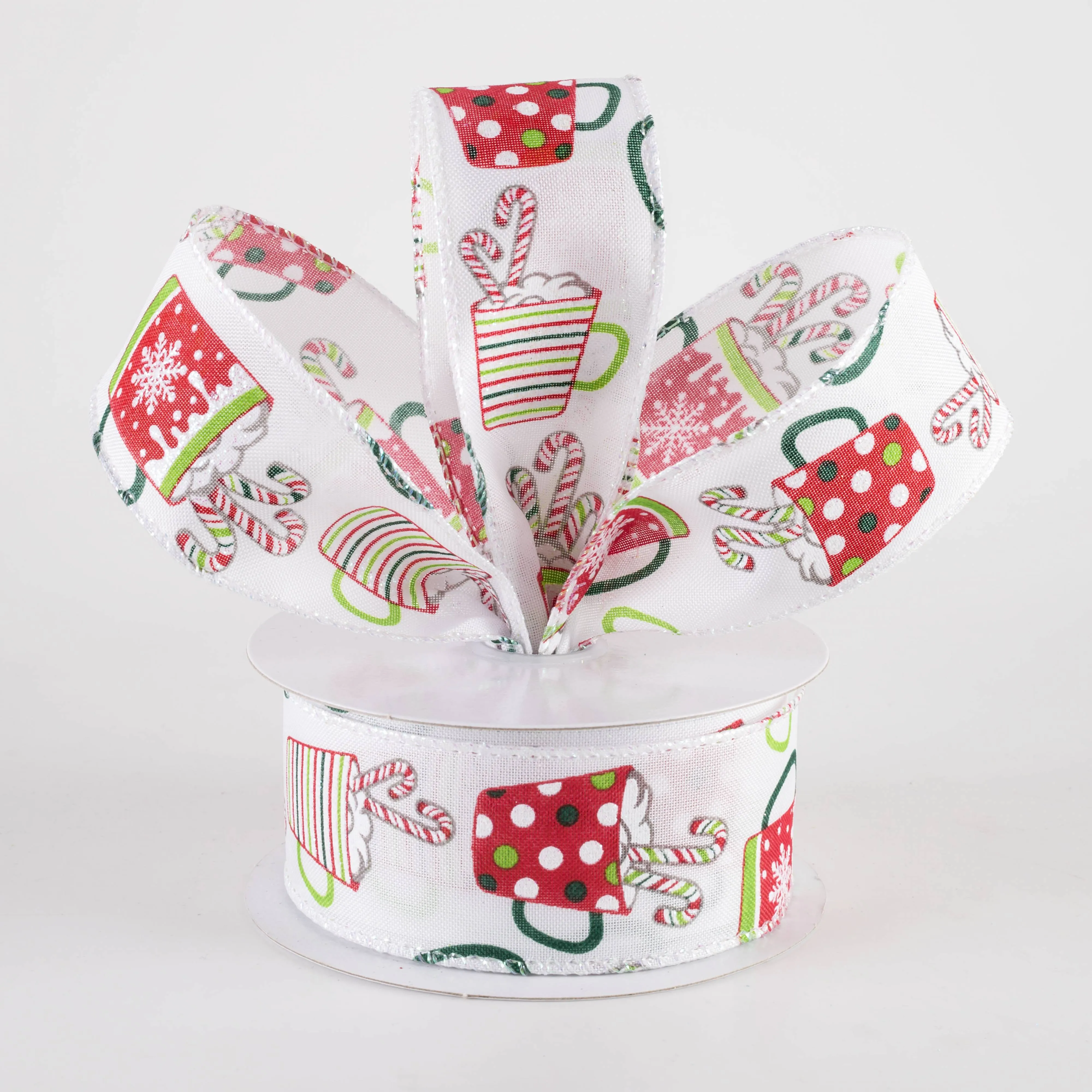 1.5" Hot Chocolate Christmas Cocoa Mugs Ribbon: White (10 Yards)