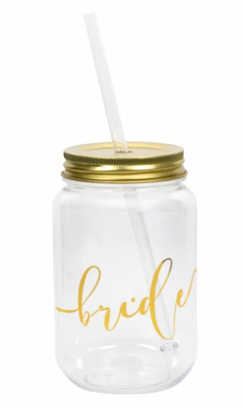 16 oz. Plastic Mason Jar with Gold Lid and Writing