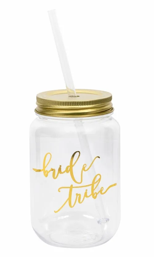 16 oz. Plastic Mason Jar with Gold Lid and Writing