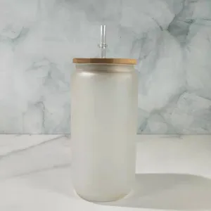 16oz Sublimation Bamboo Glass - Frosted