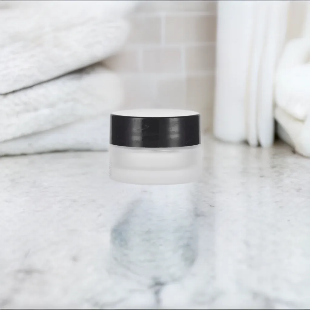 .17 oz / 5 ml  Frosted Clear Glass Balm Jar with Black Foam Lined Lid (12 Pack)