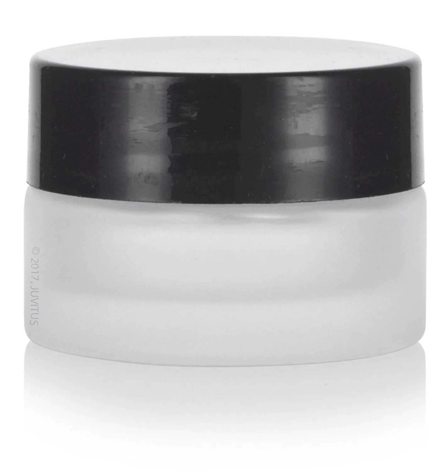 .17 oz / 5 ml  Frosted Clear Glass Balm Jar with Black Foam Lined Lid (12 Pack)