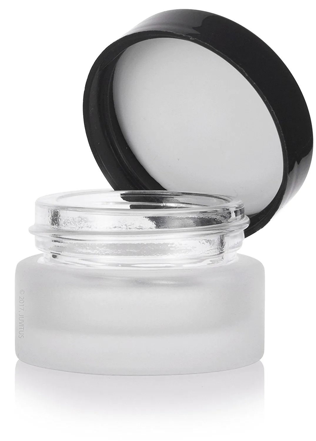.17 oz / 5 ml  Frosted Clear Glass Balm Jar with Black Foam Lined Lid (12 Pack)