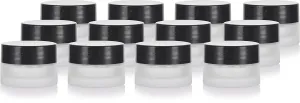 .17 oz / 5 ml  Frosted Clear Glass Balm Jar with Black Foam Lined Lid (12 Pack)