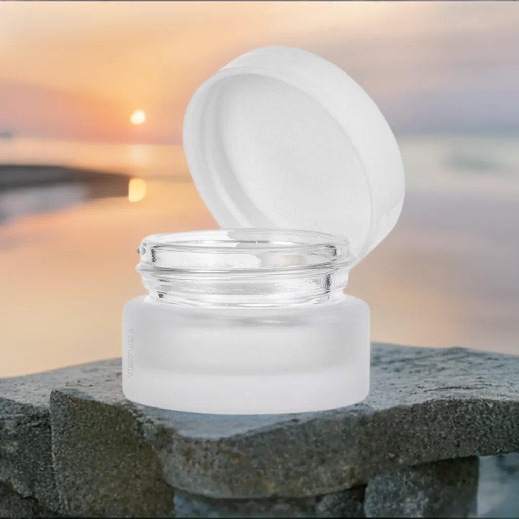 .17 oz / 5 ml Frosted Clear Glass Balm Jar with White Foam Lined Lid (12 Pack)