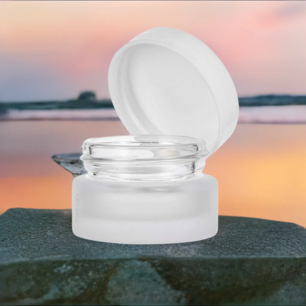 .17 oz / 5 ml Frosted Clear Glass Balm Jar with White Foam Lined Lid (12 Pack)