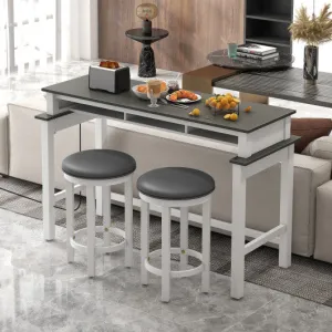 3-Piece Home Bar Set with 2 Upholstered Bar Stools  Outlets and USB Ports-Gray