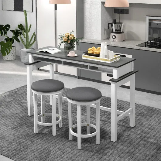 3-Piece Home Bar Set with 2 Upholstered Bar Stools  Outlets and USB Ports-Gray