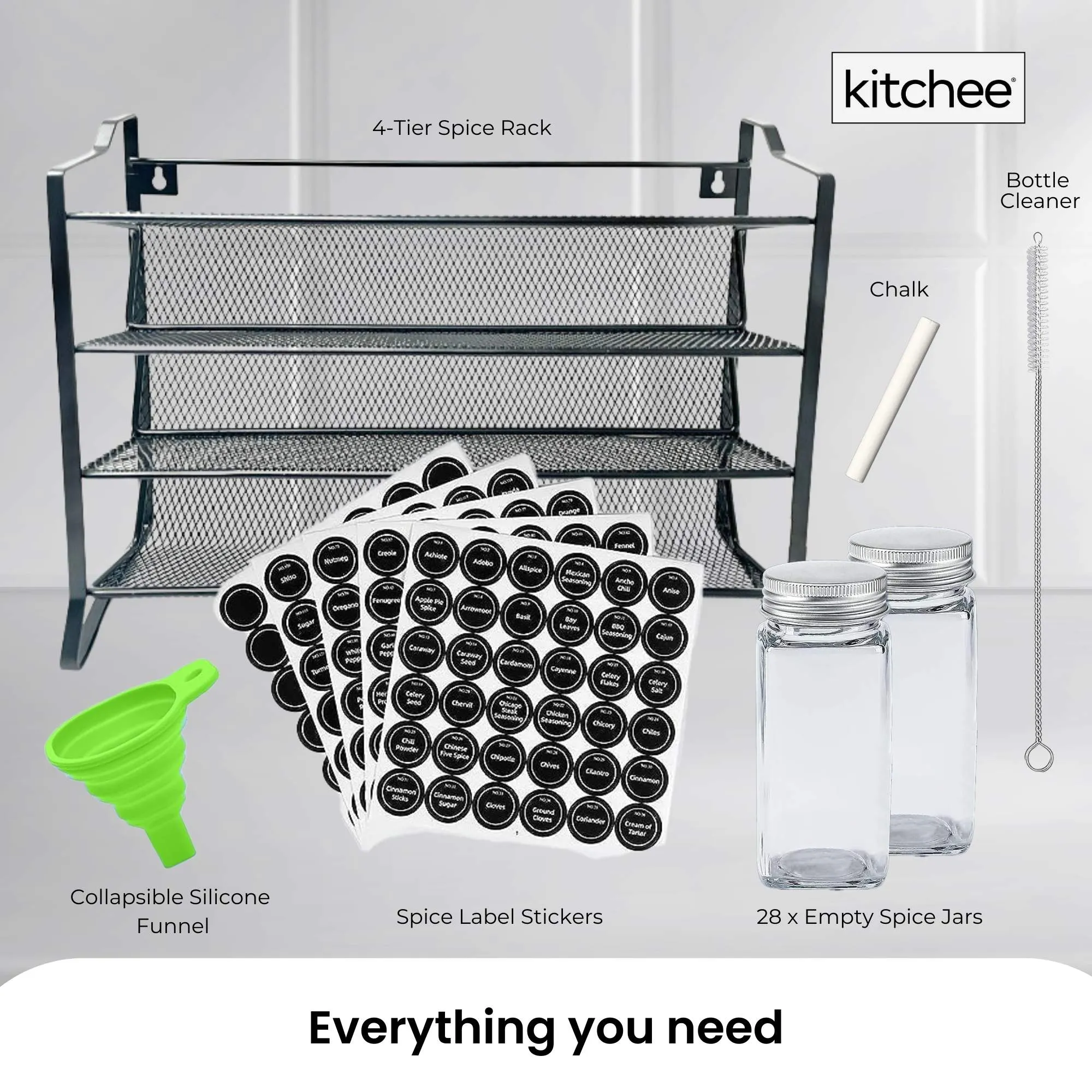 4-Tier Metal Spice Rack | Kitchen Pantry Herb Storage Organiser