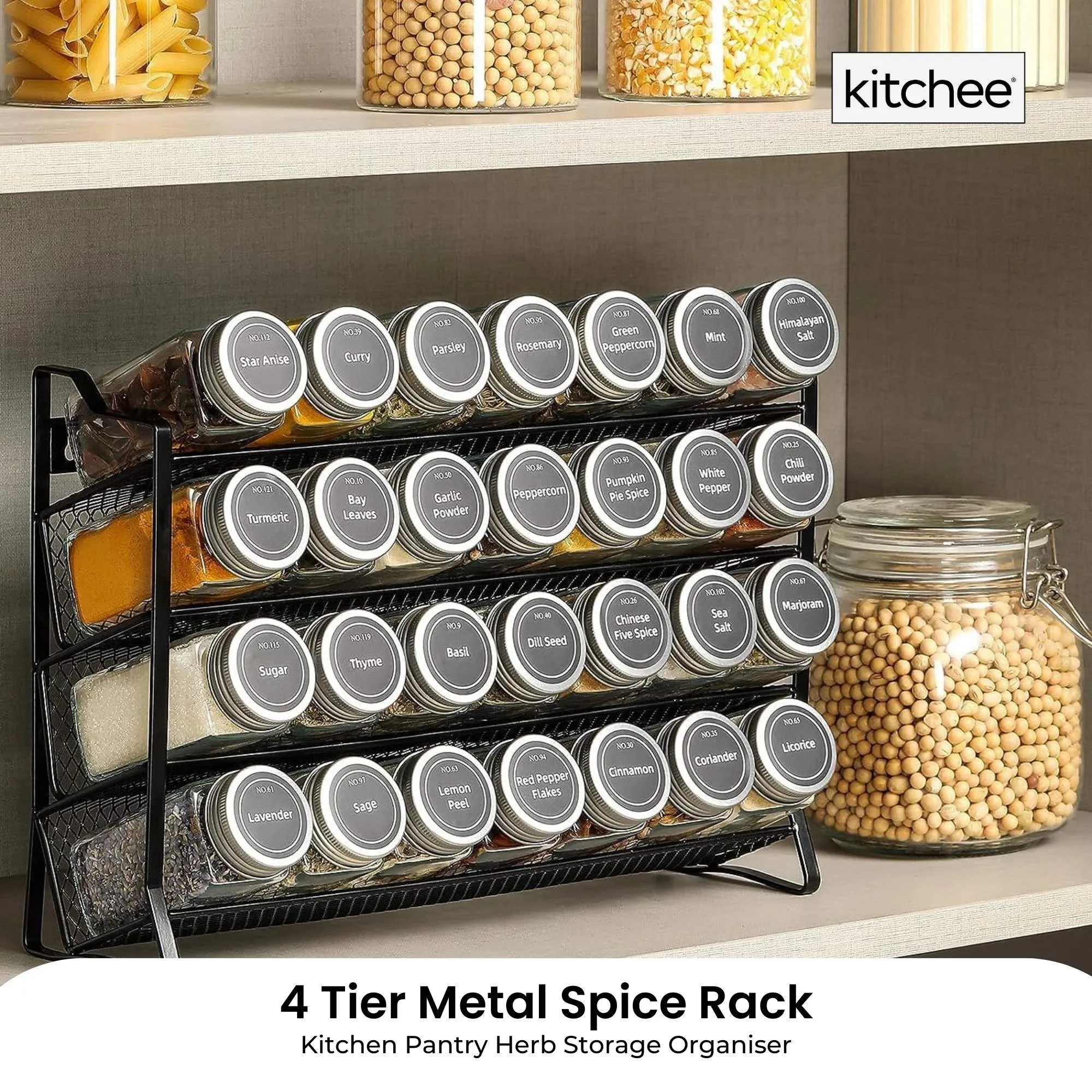 4-Tier Metal Spice Rack | Kitchen Pantry Herb Storage Organiser