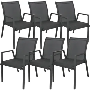 6pc Aluminium Outdoor Dining Chairs, Stackable, Charcoal