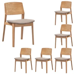 6pc Oak Dining Chairs, Solid Ash Wood, Fabric Seat
