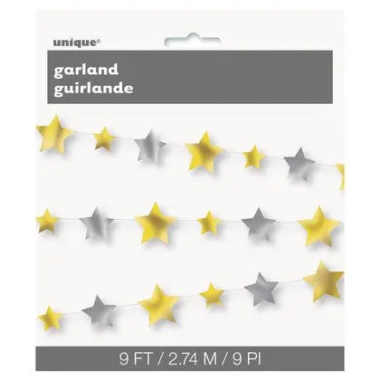 9ft Gold & Silver Foil Stars Garland