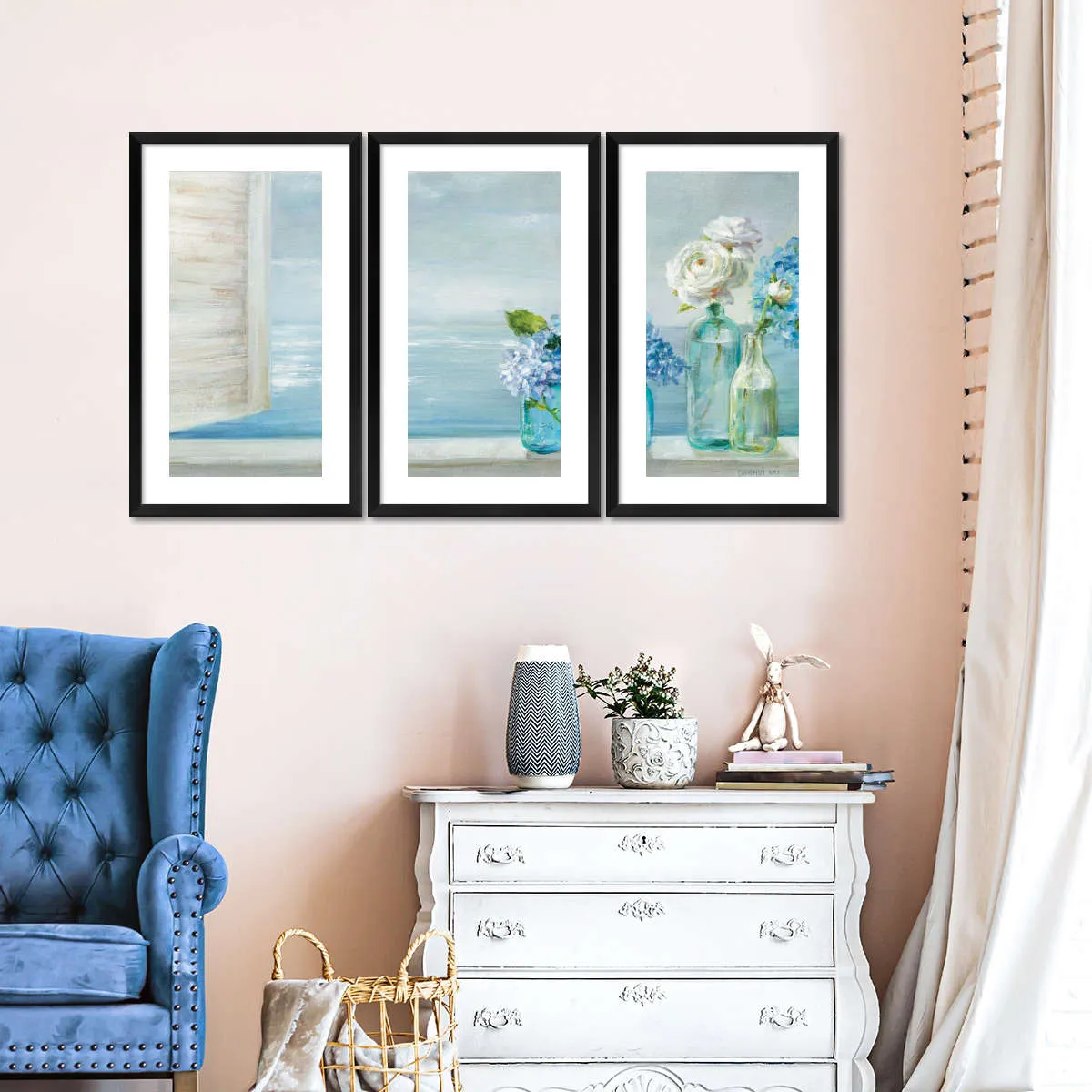 A Beautiful Day At The Beach Three Glass Bottles Wall Art