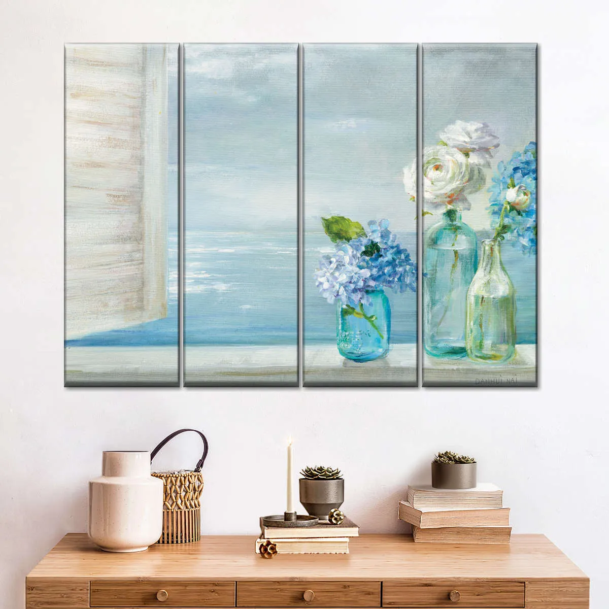 A Beautiful Day At The Beach Three Glass Bottles Wall Art