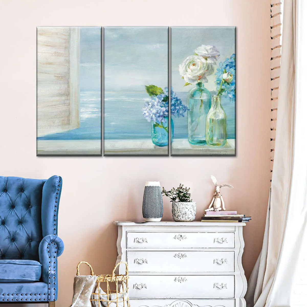 A Beautiful Day At The Beach Three Glass Bottles Wall Art