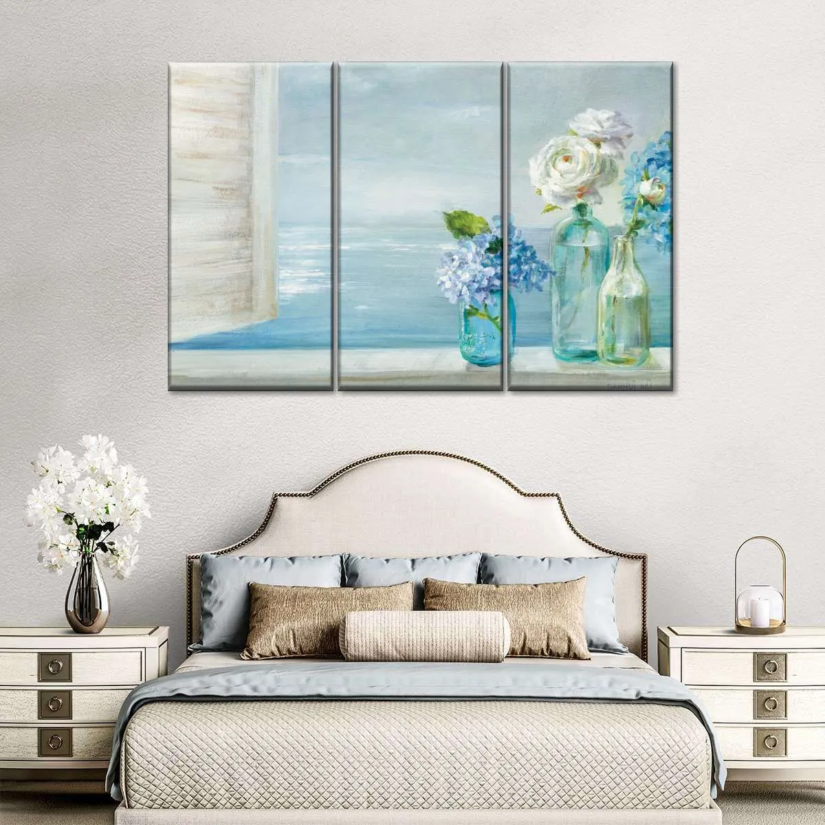 A Beautiful Day At The Beach Three Glass Bottles Wall Art
