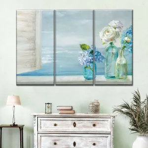 A Beautiful Day At The Beach Three Glass Bottles Wall Art