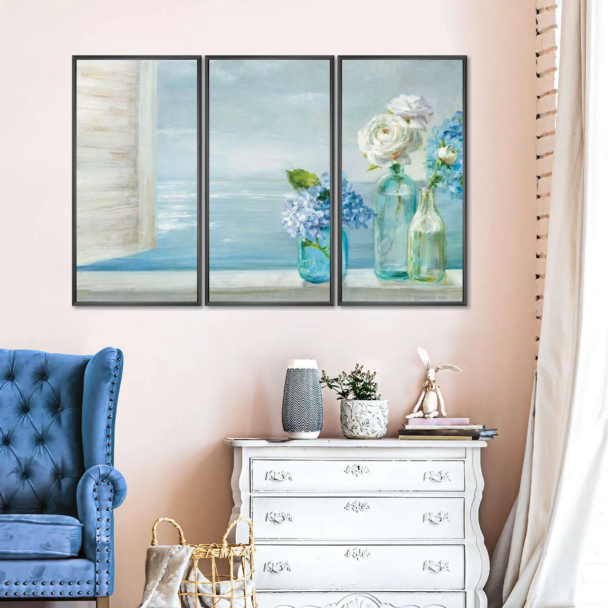 A Beautiful Day At The Beach Three Glass Bottles Wall Art