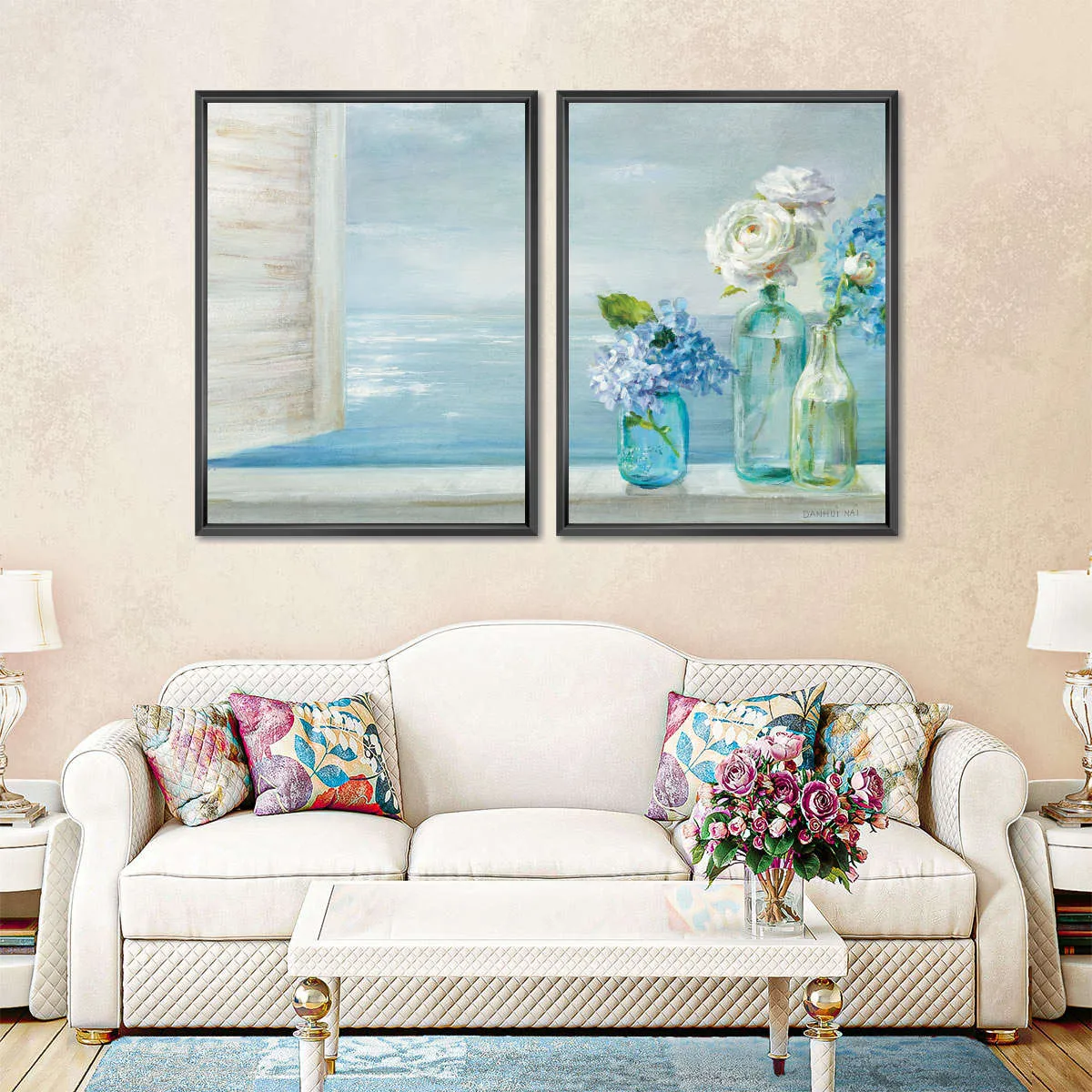 A Beautiful Day At The Beach Three Glass Bottles Wall Art