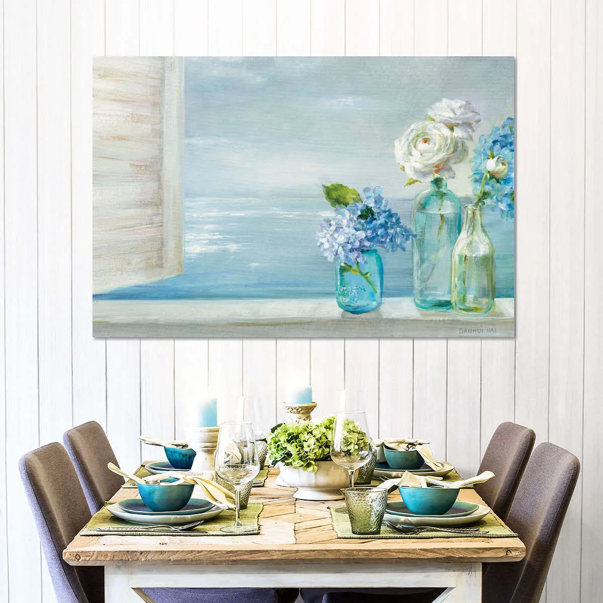 A Beautiful Day At The Beach Three Glass Bottles Wall Art