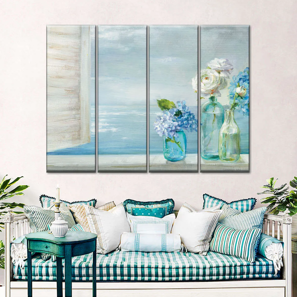 A Beautiful Day At The Beach Three Glass Bottles Wall Art