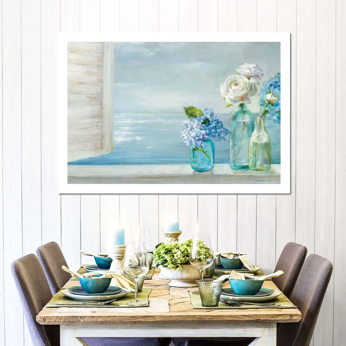 A Beautiful Day At The Beach Three Glass Bottles Wall Art