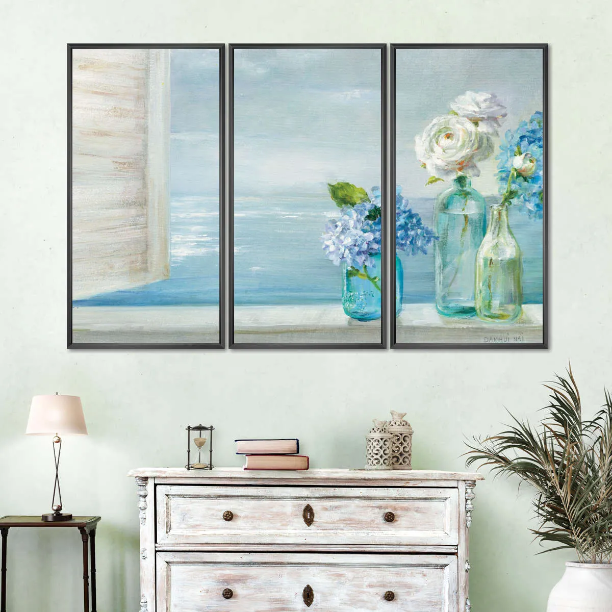 A Beautiful Day At The Beach Three Glass Bottles Wall Art