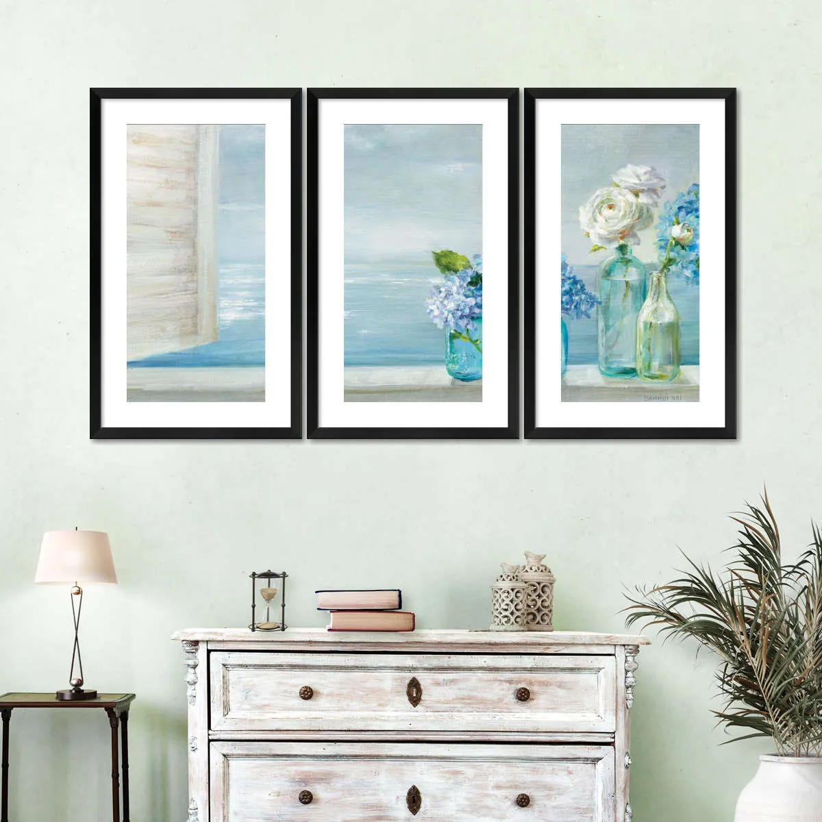 A Beautiful Day At The Beach Three Glass Bottles Wall Art