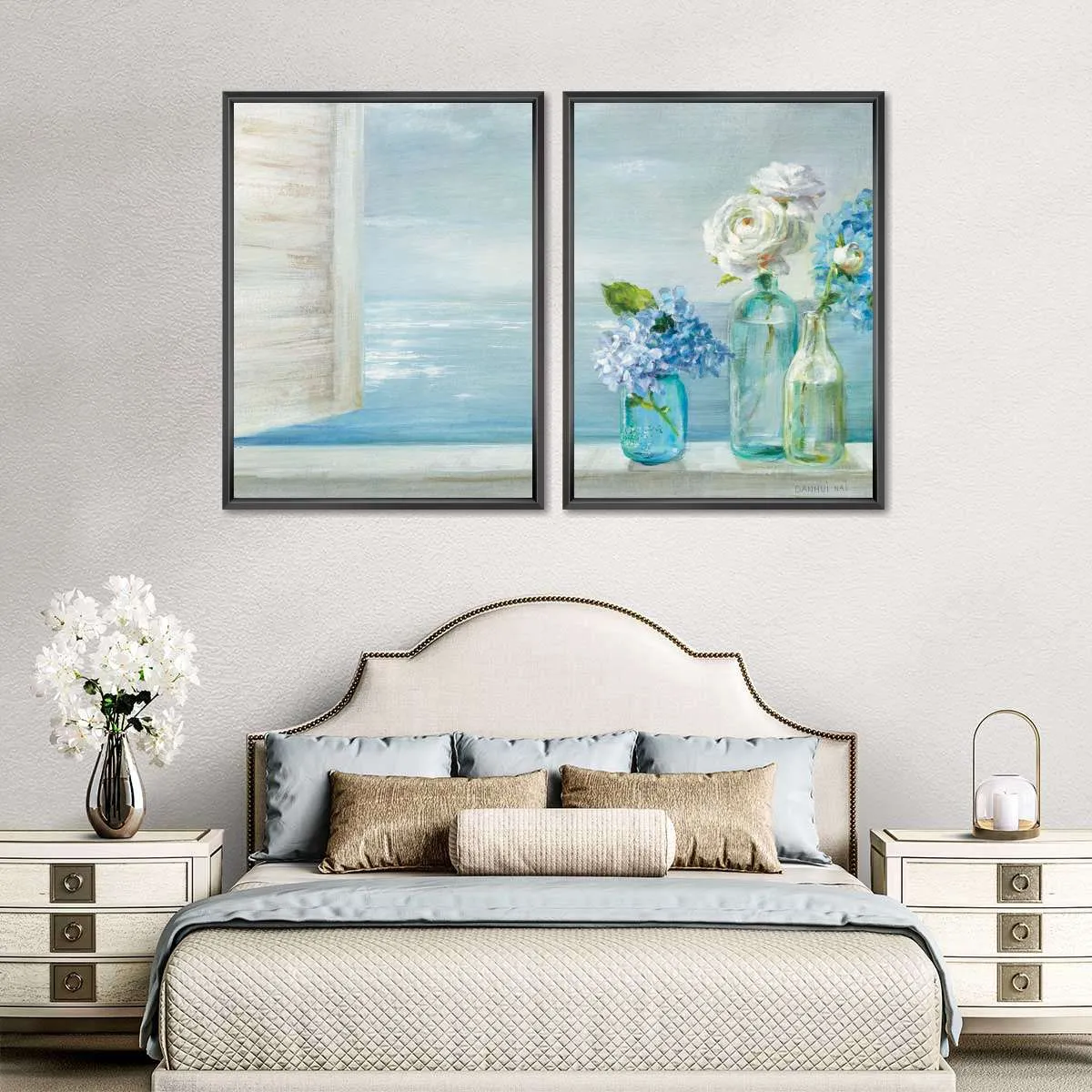 A Beautiful Day At The Beach Three Glass Bottles Wall Art