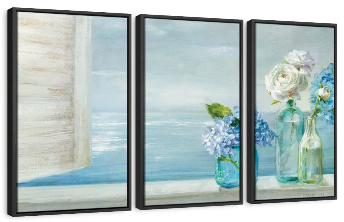 A Beautiful Day At The Beach Three Glass Bottles Wall Art