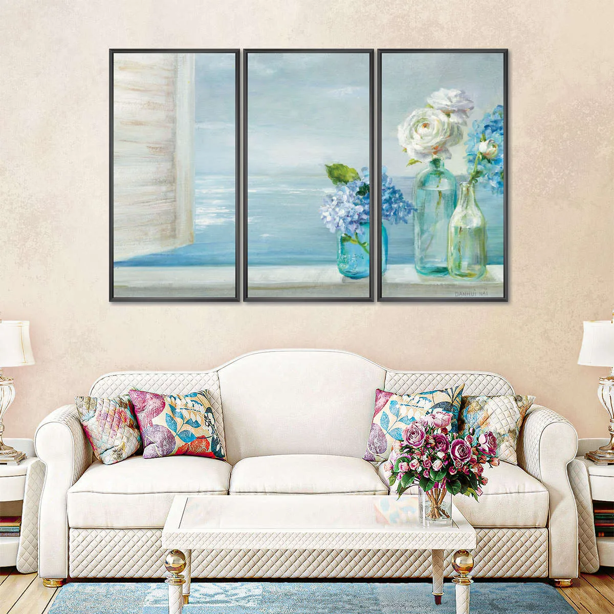 A Beautiful Day At The Beach Three Glass Bottles Wall Art