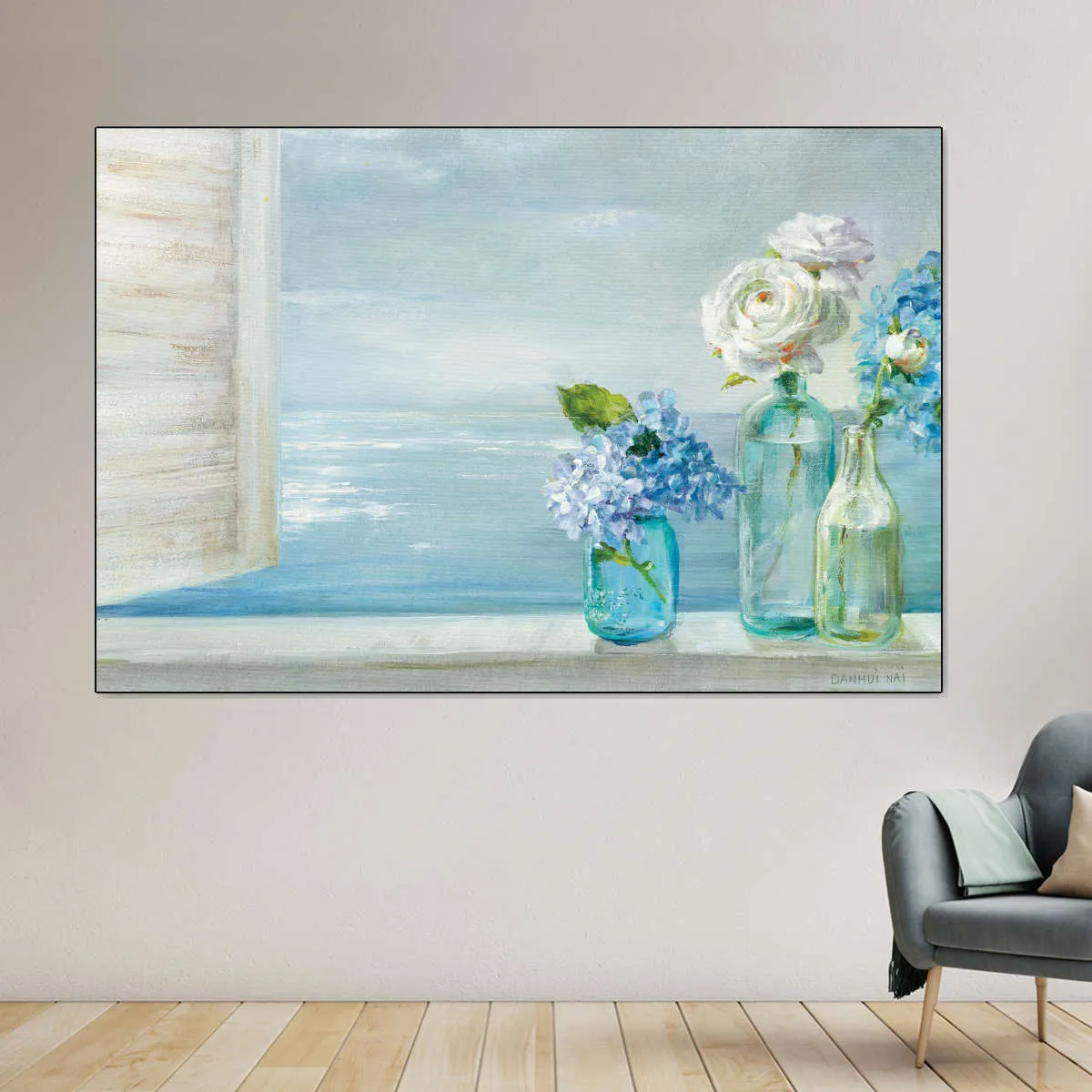 A Beautiful Day At The Beach Three Glass Bottles Wall Art