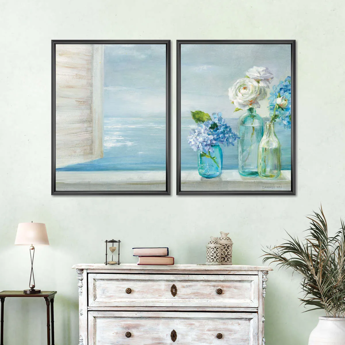 A Beautiful Day At The Beach Three Glass Bottles Wall Art