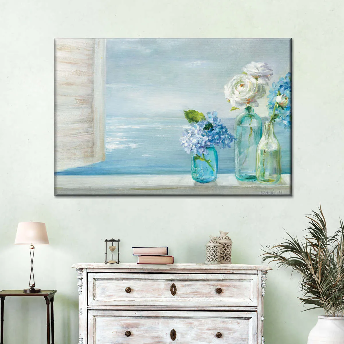 A Beautiful Day At The Beach Three Glass Bottles Wall Art