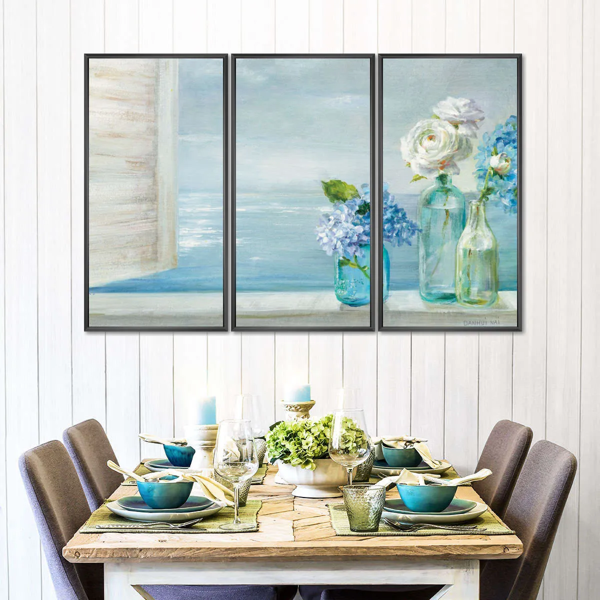 A Beautiful Day At The Beach Three Glass Bottles Wall Art