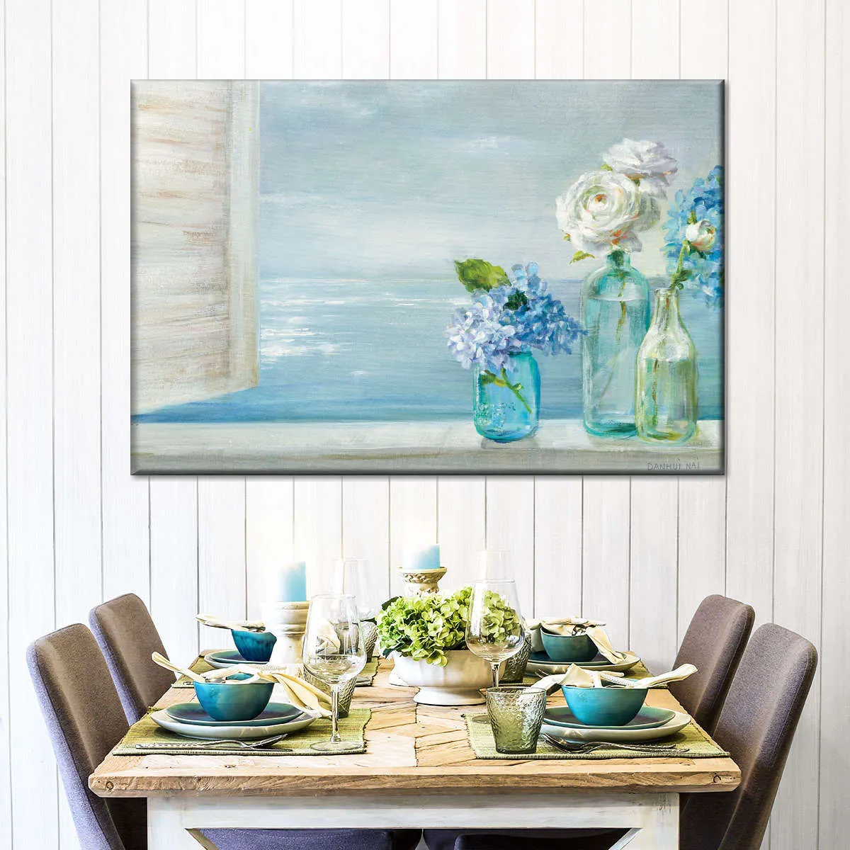 A Beautiful Day At The Beach Three Glass Bottles Wall Art