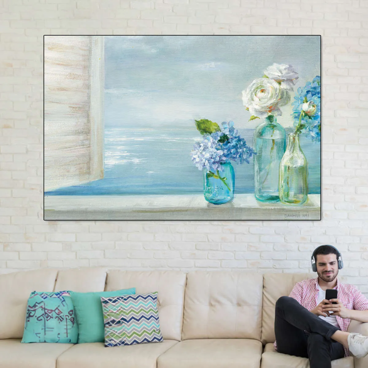A Beautiful Day At The Beach Three Glass Bottles Wall Art