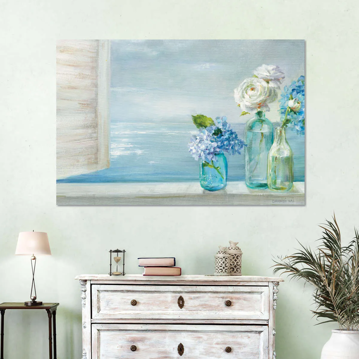 A Beautiful Day At The Beach Three Glass Bottles Wall Art
