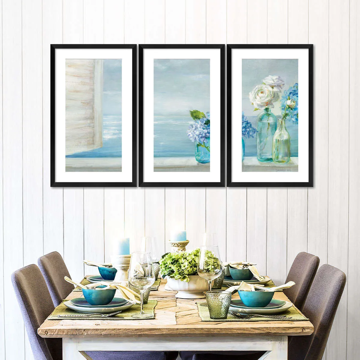 A Beautiful Day At The Beach Three Glass Bottles Wall Art