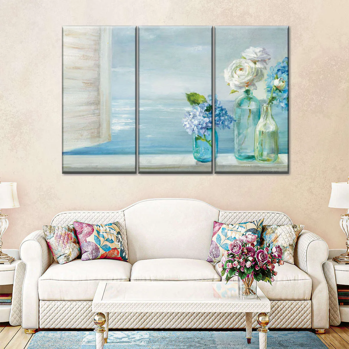 A Beautiful Day At The Beach Three Glass Bottles Wall Art